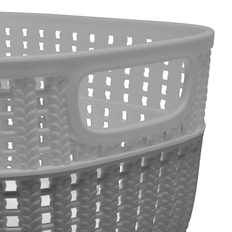 Simplify 2 Tone Sailor Knot Plastic Storage Tote | Decorative Basket | Closet Organization | De-clutter | Accessories | Toys | Bathroom Organization | Small | Grey/Grey - Image 3